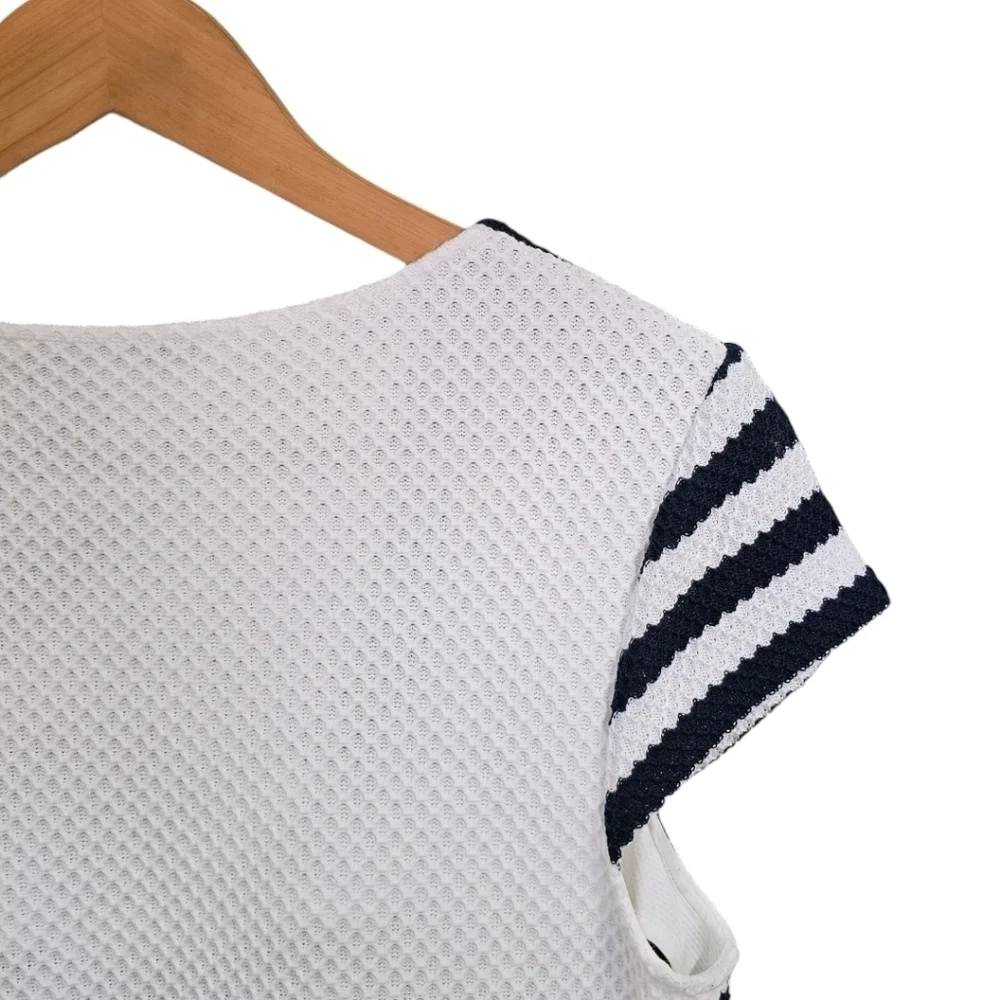 Diane Von Furstenberg Suji Honeycomb Knit Square Neck Striped Dress Size 14 - Picture 11 of 16